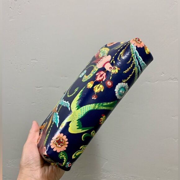 Handsewn Genuine Leather Floral Printed, Kisslock Clutch/Crossbody/Evening bag